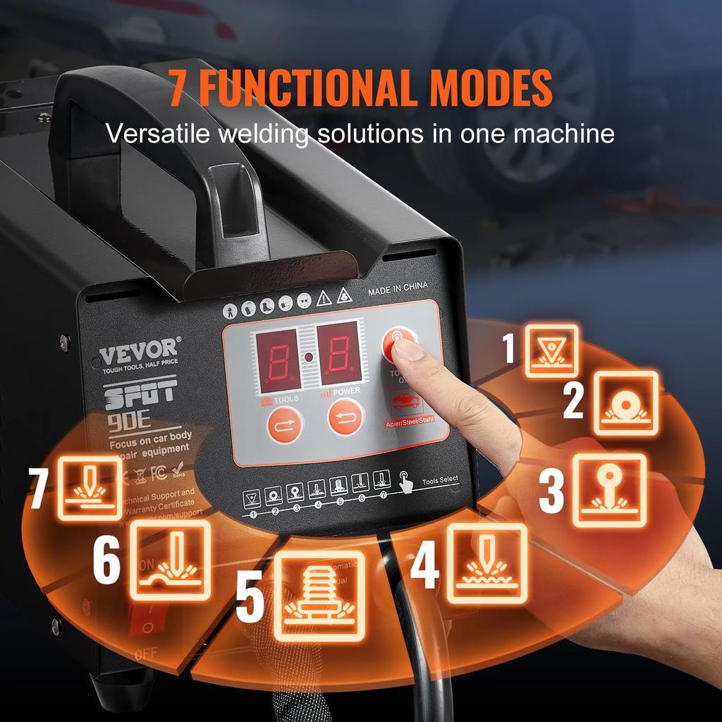 VEVOR Spot Welder Dent Puller, 3KW Stud Welder Dent Repair Kit with 2 Welding Guns, Auto/Manual Welding & 7 Modes