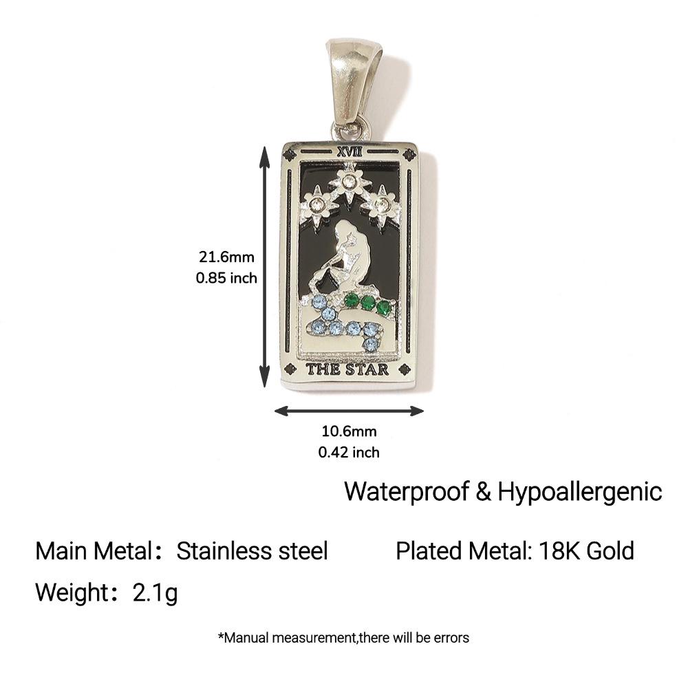 18k Gold Electroplated Stainless Steel Tarot Card Pendant - European & American Style, High-End Waterproof Design for Women