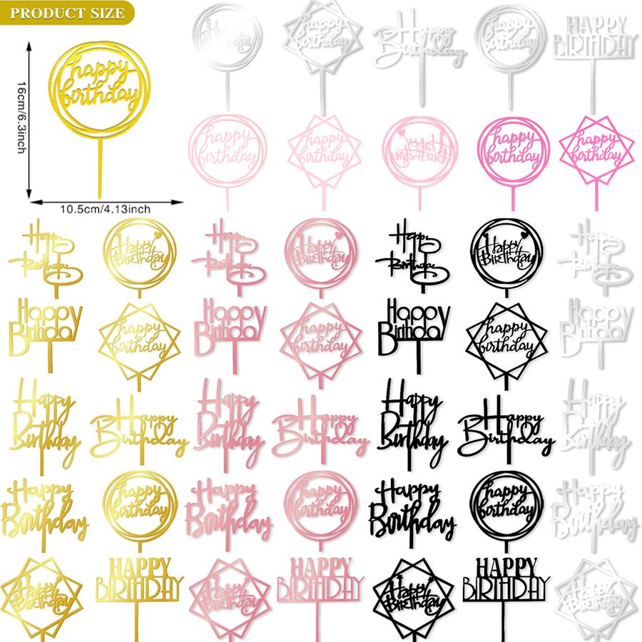 5-40PCS Mirrored Gold Acrylic Versatile Cake Topper for Birthday Party Decoration Ideas, Perfect Keepsake for Party