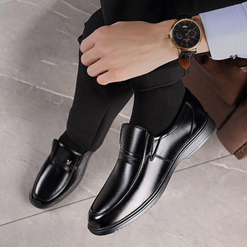 Real Soft Leather Men's Business Dress Leather Shoes Non-slip Breathable Soft Sole Work Leather Shoes Men's Trend