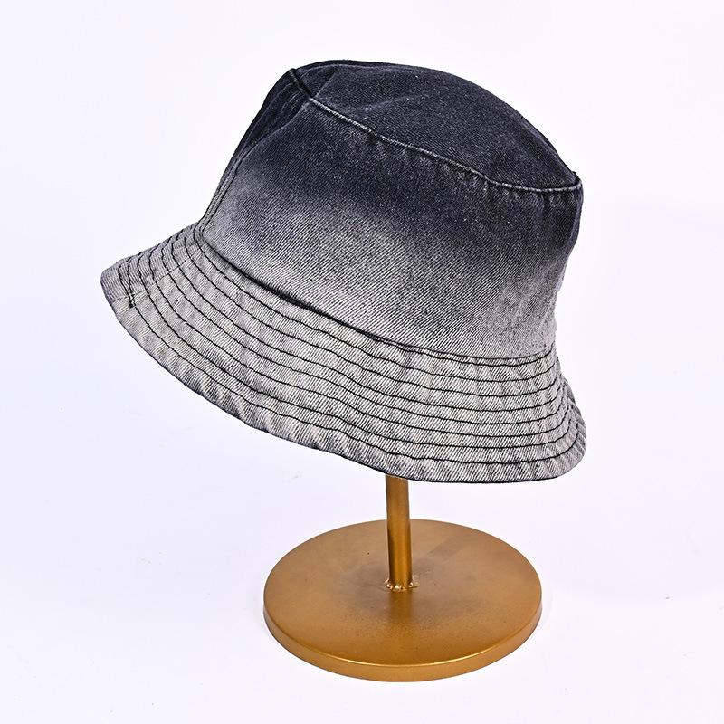 Summer new hat cowgirl gradual change color big head circumference bucket hat sunshade sunscreen flat top casual retro basin hat