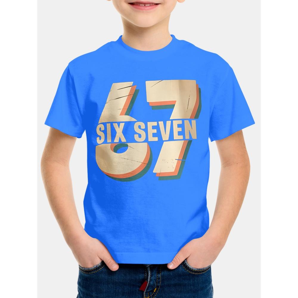 Tricou pentru băieți cu grafică cu numărul 67, imprimeu 3D, confortabil, cu gât rotund, mâneci scurte, top casual de vară pentru fiecare zi, sport, tricou pentru copii