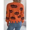 QICED Autumn Winter Halloween Color-blocking Pumpkin Cut-up Long-sleeved Pullover Sweater Women's Clothing
