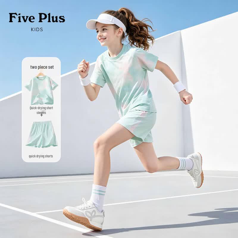 FivePlus Girls' 2026 Summer Quick-Dry Tie-Dye T-Shirt & Shorts Set