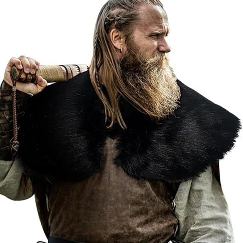 Vikinges Faux Furs Shawl Barbarian Collar,Medieval Knight Mantle Shoulder Wrap Warriour Cape Shawl Renaissances Costume