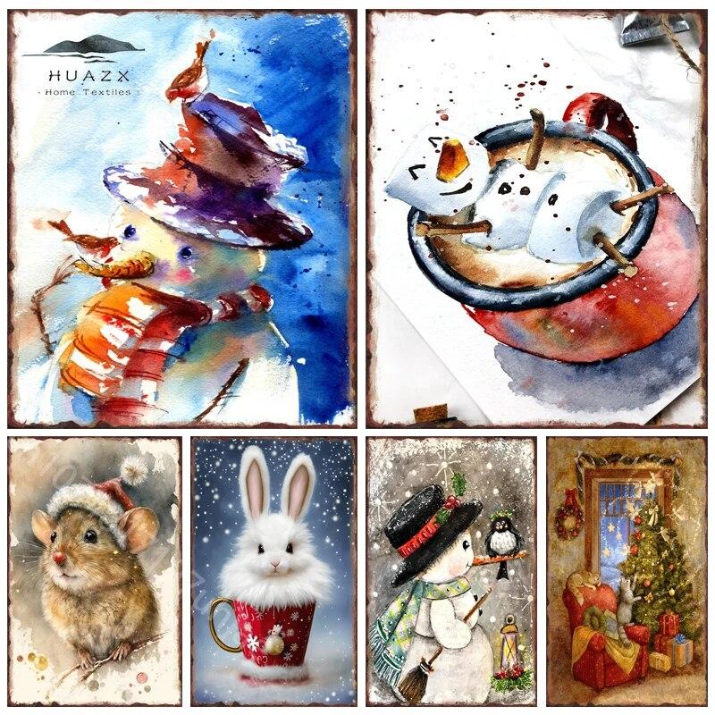 

Рождественские металлические жестяные вывески со снеговиком для дома, гостиной, настенные художественные украшения, супермаркеты, фестивальные таблички, вечерние уличные плакаты