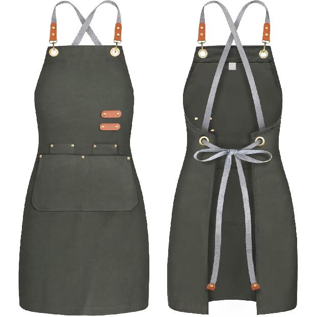 chef apron bib tool apron for man woman cross back straps with 4 pockets for kitchen cooking gardening baking working