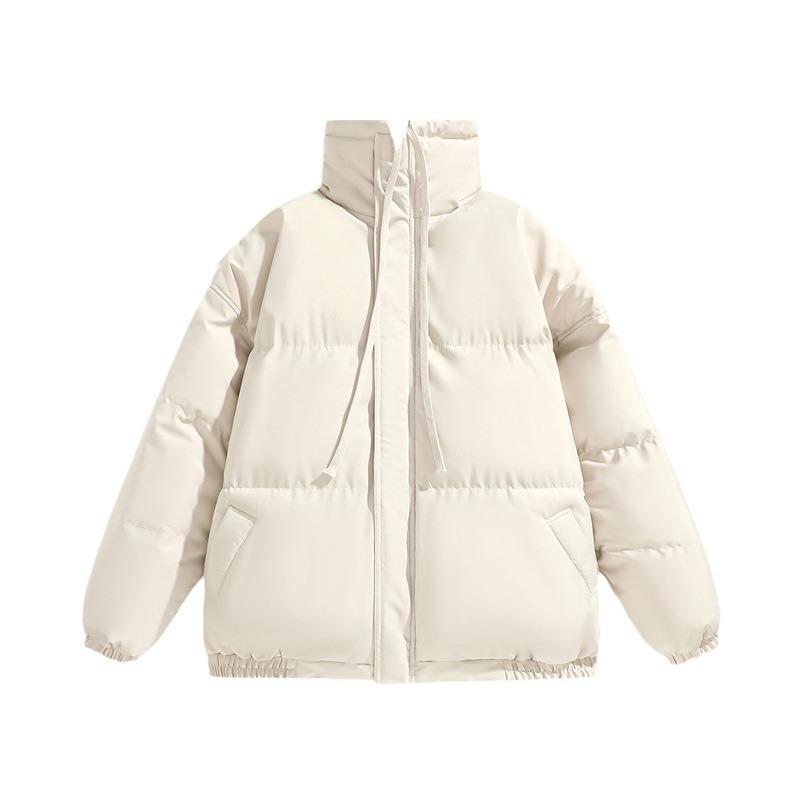 Winter Women’s Casual Simple Down Cotton Short Jacket Stand Collar Drawstring Zipper Hem Elastic Cotton Jacket Solid Thicken Warm Short Puffer Jacket