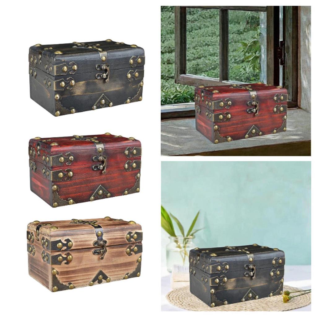 Vintage Style Wooden Treasure Chest Sundries Case for Necklace Ring Bracelet