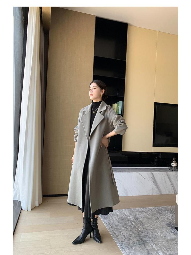 Women's Extra Long Wool Double-Faced Overcoat - Autumn/Winter Fashion with Suit Collar