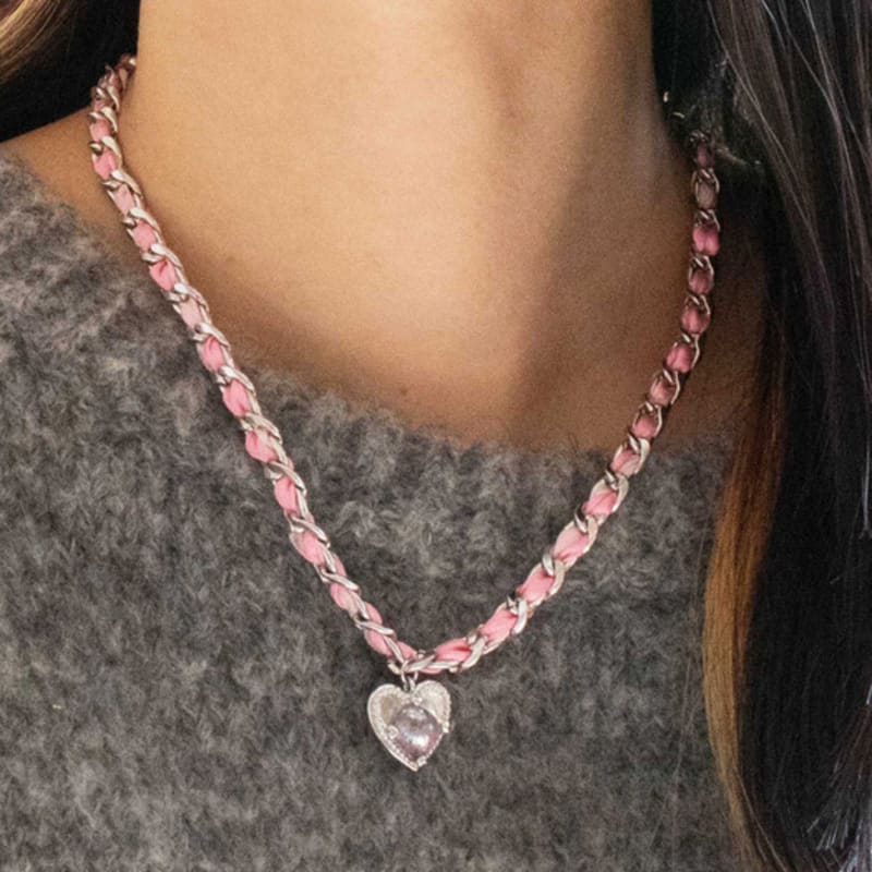 Luvinball Heart Ribbon Chain Necklace