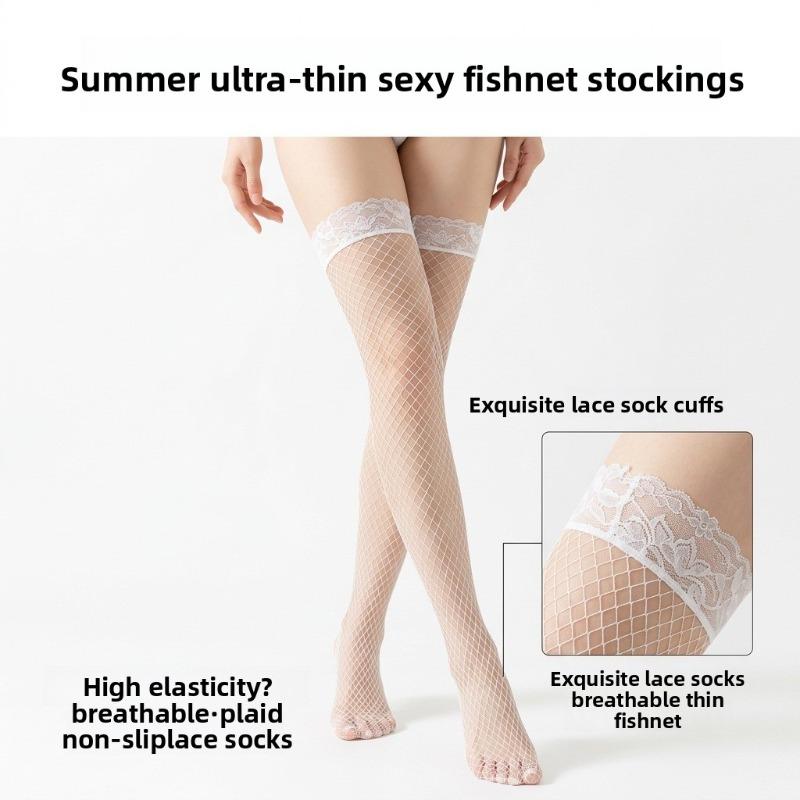 Medias de Seda Transpirables, Atractivas y Sexy para Primavera y Verano con Función Antideslizante, Medias Largas de Encaje de Red, Medias de Longitud hasta la Rodilla Estilo Escolar