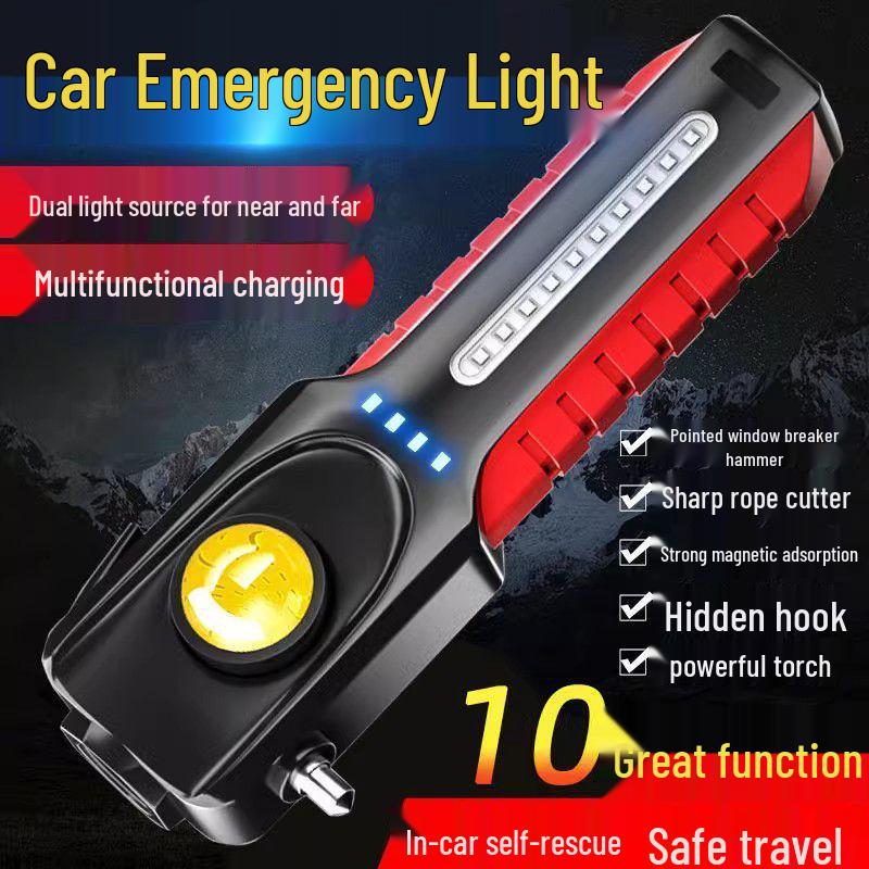 Multifunctional Car Hammer and Super Bright Flashlight for Emergency and Auto Maintenance