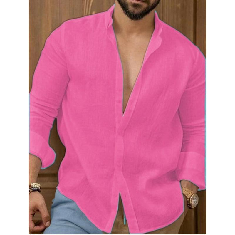 Men S Long Sleeve Solid Color Casual Cotton Linen Shirt