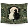Black White Cat Moon Art Nouveau Wall Tapestry Dark Green Gold Frame Kitten Pair Crescent Floral William Morris Goth Soft