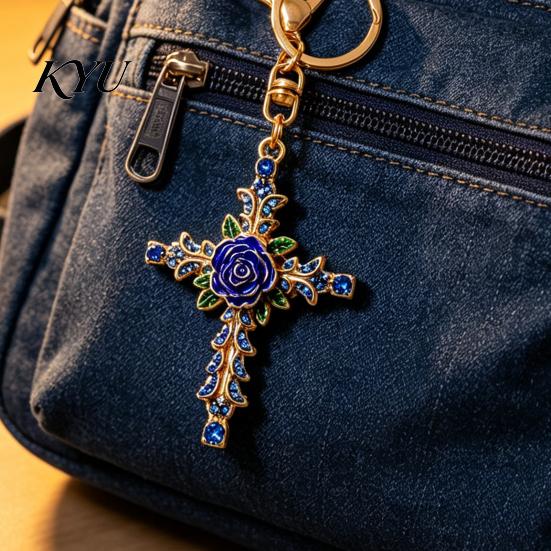 Decorative Rose Keychain Retro Rhinestone Keychain, Golden Plated Alloy Key Ring for Purse Charm Men Women, Pendant Handbags Backpacks Decoration Zinc