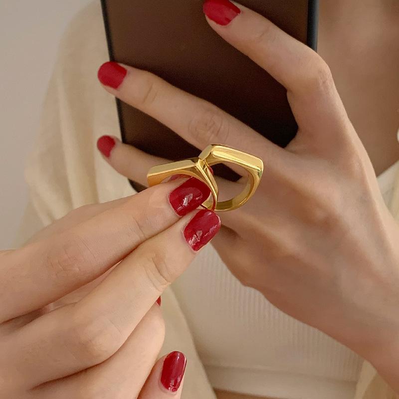 Color Plain Ring Ring Female Niche Design High-end Square Index Finger Ring Titanium Steel Hand Jewelry