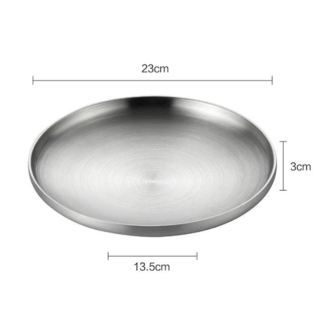 304 Stainless Steel Round Plate, Double-Walled Insulated Dinner Plate, Plates for Snack, Dishes and Fruit