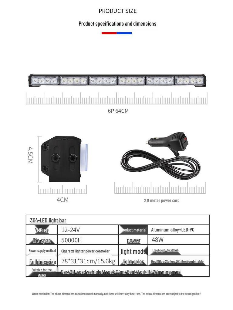 LED Strobe Warning Light Bar for Truck and Lorry Roofs - Ideal for Pilot and Rescue Vehicles.