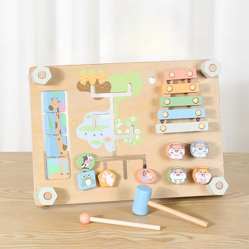 Wooden children's teaching aids busy board double-sided percussion gear early education educational toys