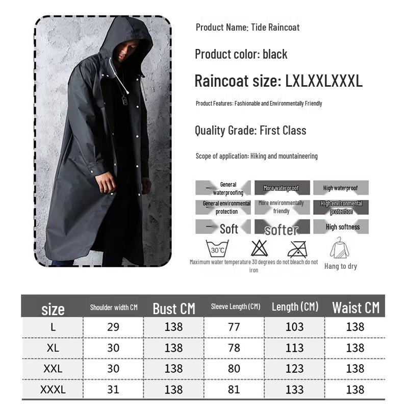Imperméable noir à capuche pour homme, taille XL, en EVA – Protection intégrale contre la pluie et les intempéries