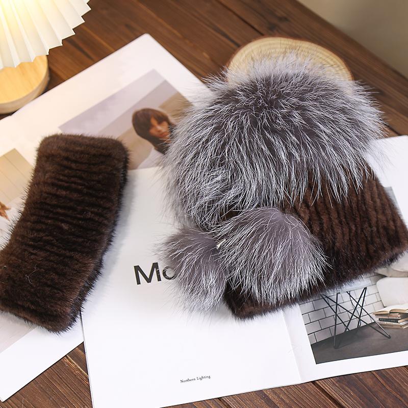 

Новая меховая шапка, женская Повседневная эластичная шапка из норки, теплая шапка из лисьего волоса с грибами зимой Hat only