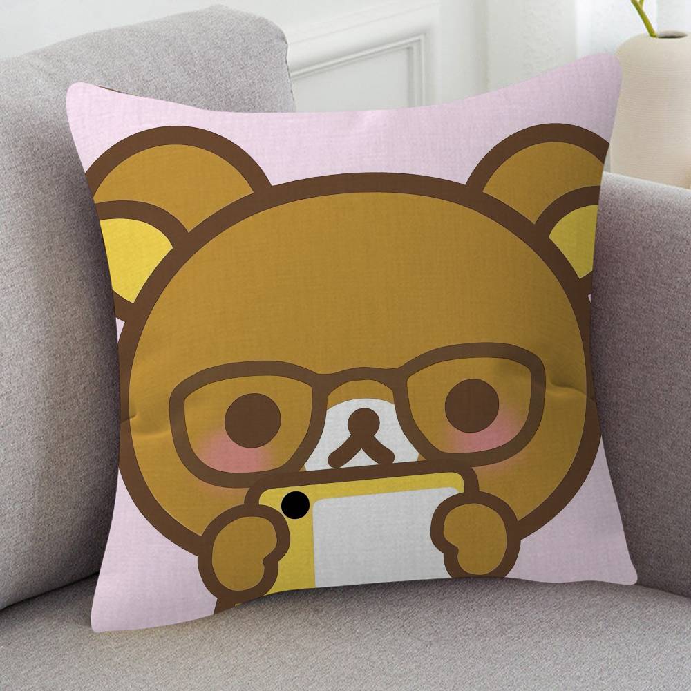 Anime Rilakkuma Cartoon Series Square Pillowcase Soft Waist Sofa Cushion Cover Bedroom Room Pillowcase
