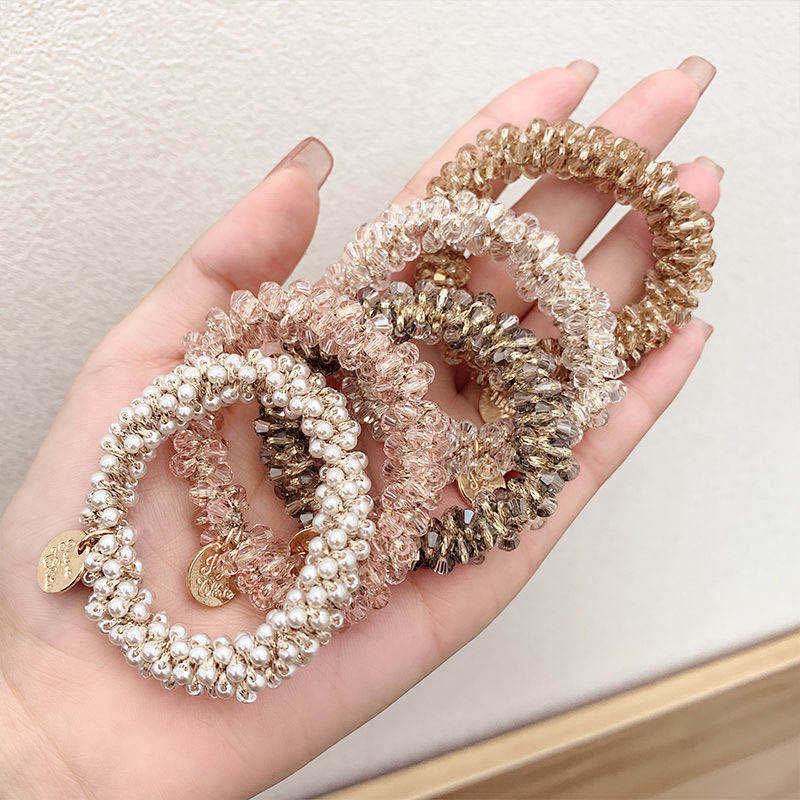 Korean Retro Pearl Hair Tie & Bracelet - Dual-Use Crystal Hair Accessory