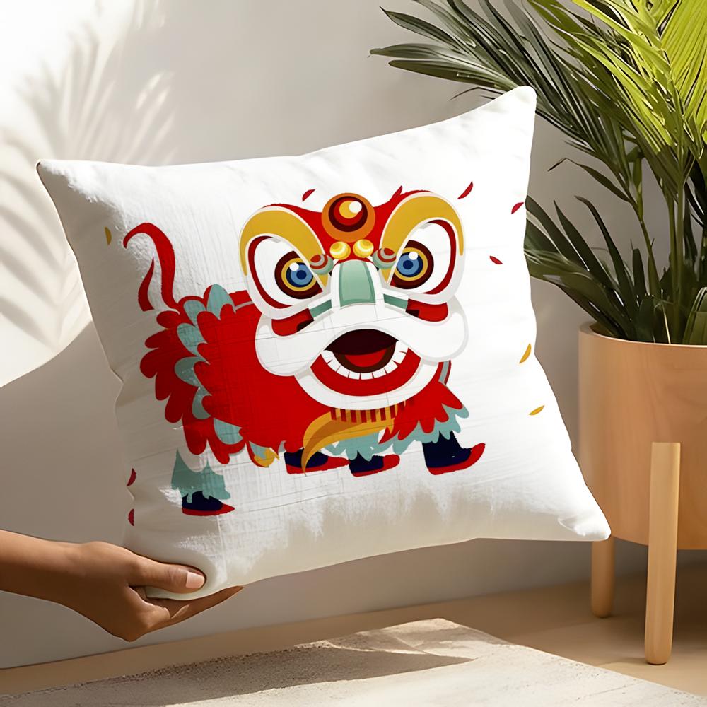 Linen Cushion Covers For Decorative Sofa Home Pillows Case Car Chair Pillows Cases Chinatown Wishes Lion Print Pattern