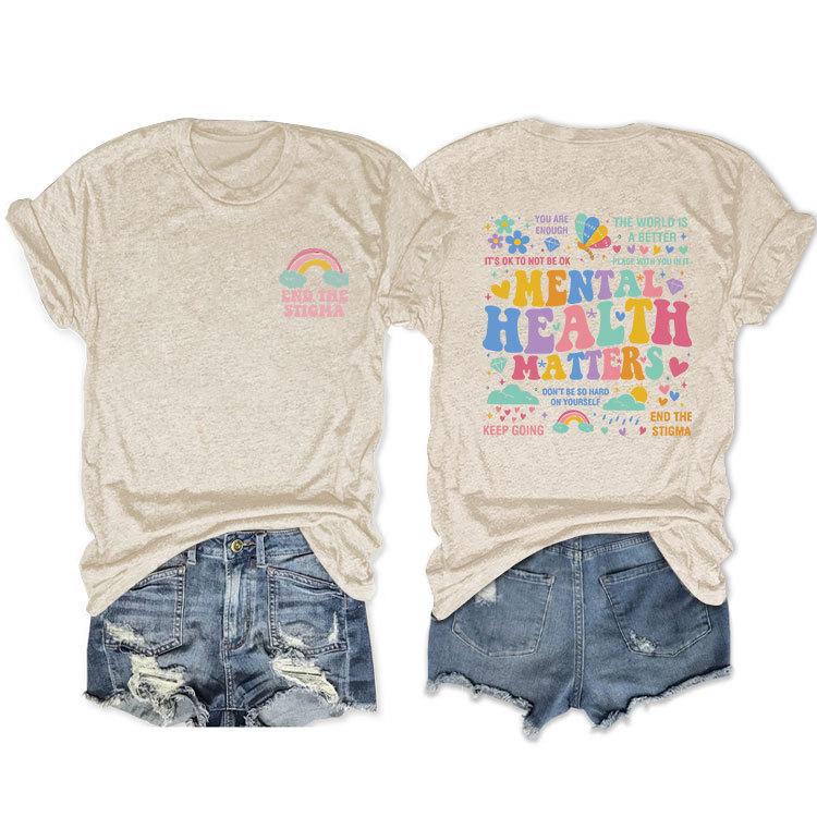 Summer Loose Crewneck Tshirt Unisextal Health Matters End the Stigma Printed Fashion Casual Shortsleeved Top with Womens Pullov