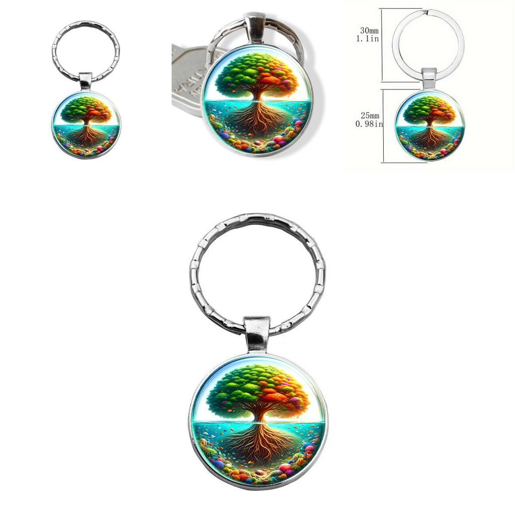 Decorative Glass Keychain Featuring Bright Tree Pattern For Home And Office Keys