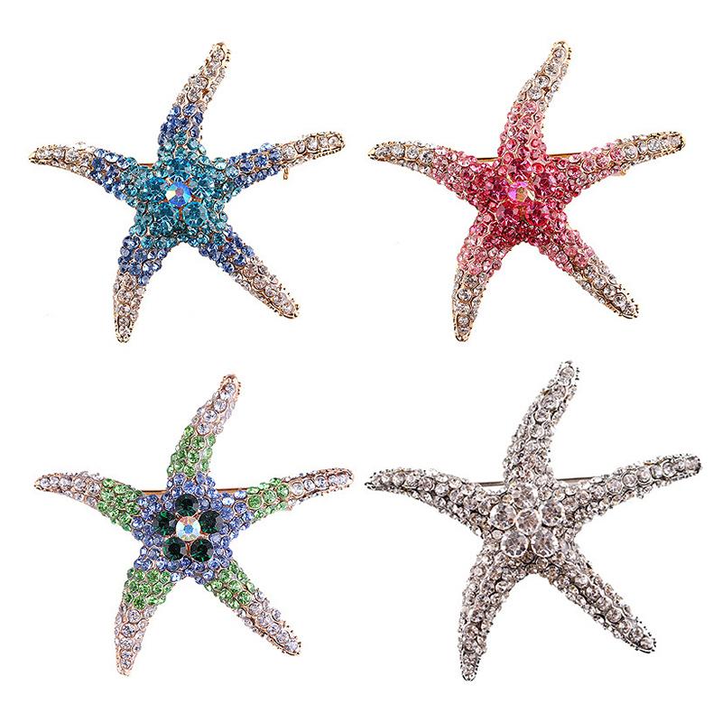 1Pcs  Shiny Inlaid  Cute Multi-Color Starfish Brooches For Women Men Suit Clothes Star Brooch Pins Jewelry Gift