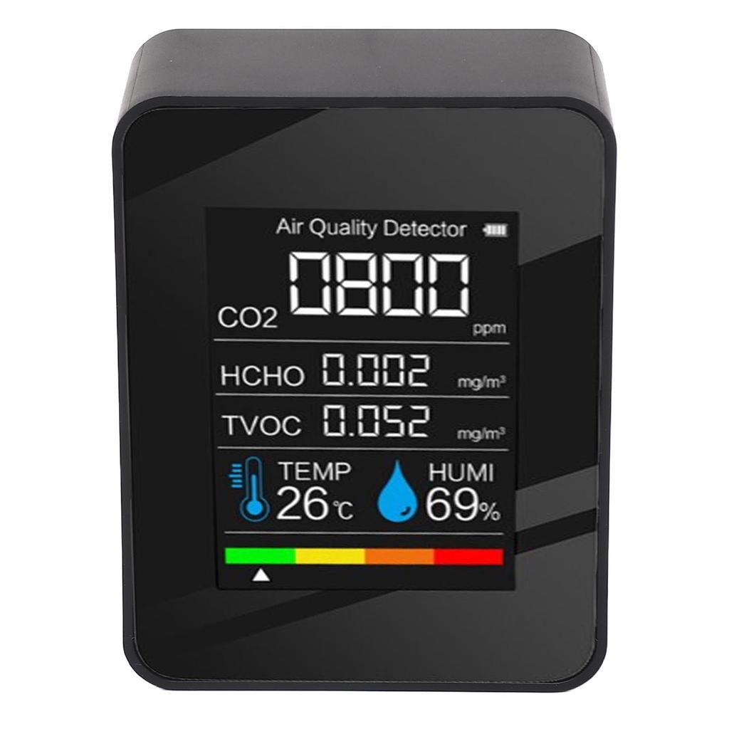 5 v 1 Monitor kvality vzduchu LCD barevný displej CO2 TVOC HCHO Teplota Vlhkost Multifunkční Vzduch
