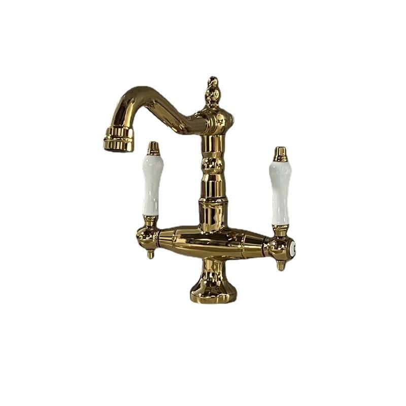 French vintage Faucet European Gold Double handle Faucet Bathroom sink faucet ceramic Single Hole Hot and Cold Faucet 66035