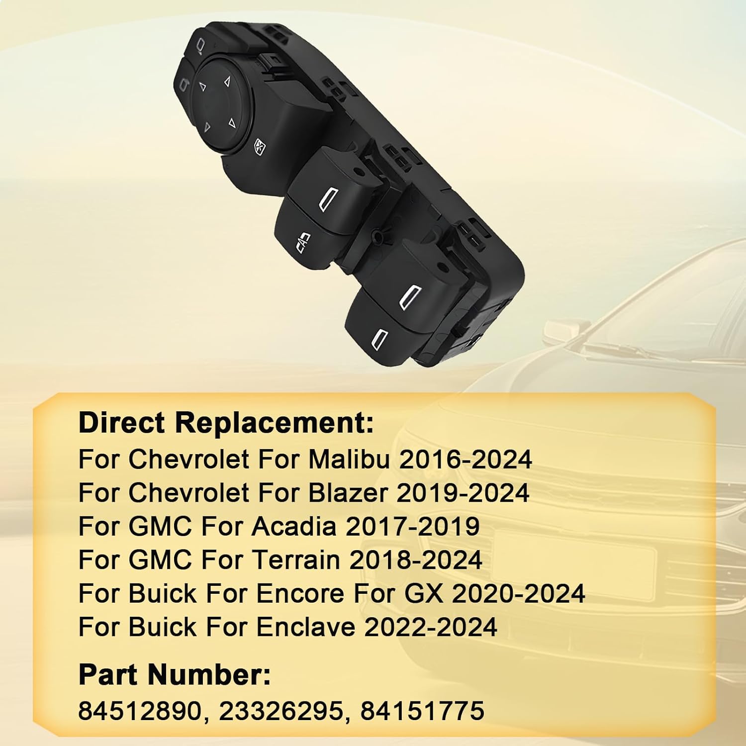 84151775 Power Window Switch for Chevrolet for Malibu 2016-2024, for GMC Acadia 2017 2019, for Enclave 2022 2024, Window Master Switch Replace