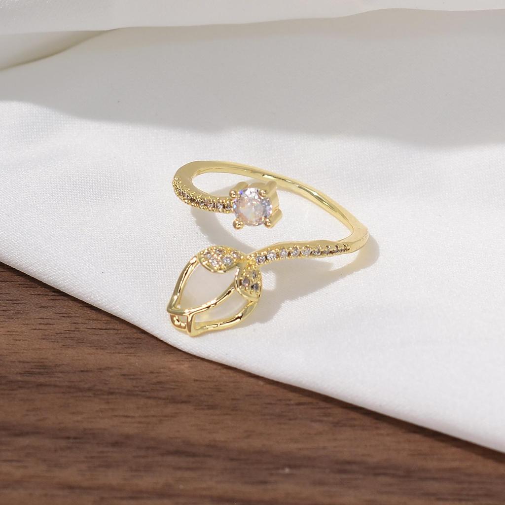 Enamel and Diamond Tulip Adjustable Gemstone Ring for Women - Durable, Non-Fading, High-End Exquisite Design