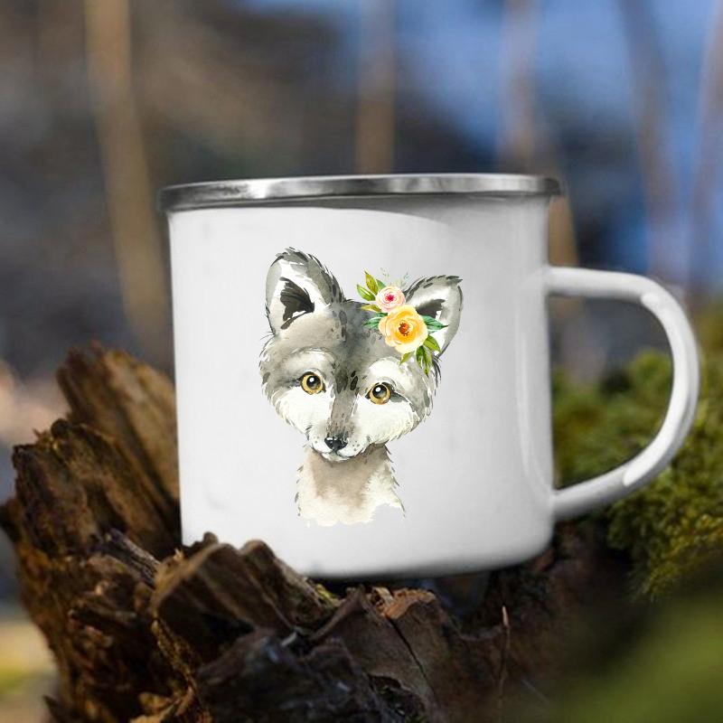 Cute Animal Horse Deer Print Mugs Creative Drink Coffee Milk Cups Kawaii Kids Animal Theme Party Juice Enamel Mug Gift for Child