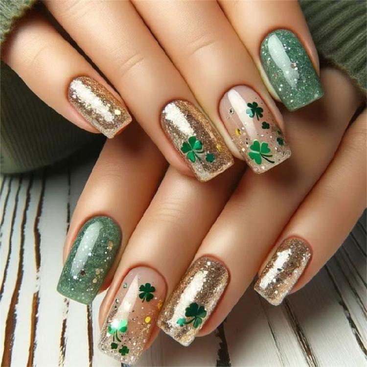 

Square Nail Tips Fake Nail Glues On Nail Stick On Nail Saint Patrick’s Day Press On Nail Artificial False Nail Women 1