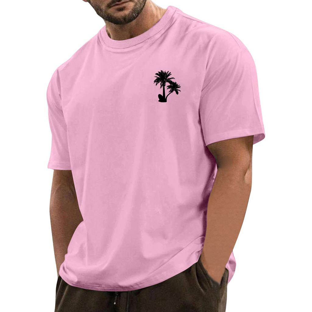 Men's Fashionable Casual Hawaiian Print Round Neck Short-Sleeved T-Shirt Top