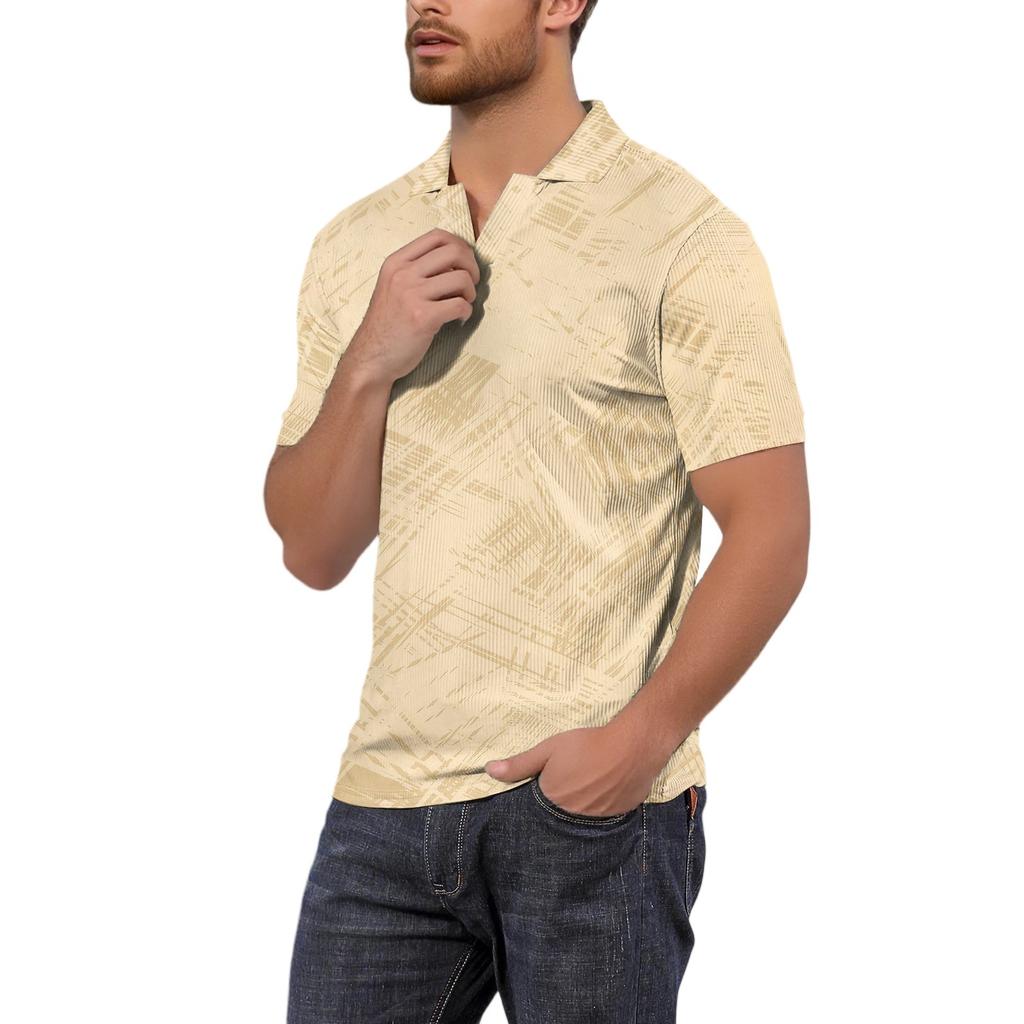 Moda Hombre Top Estampado Cuello en V Manga Corta Camiseta de Golf