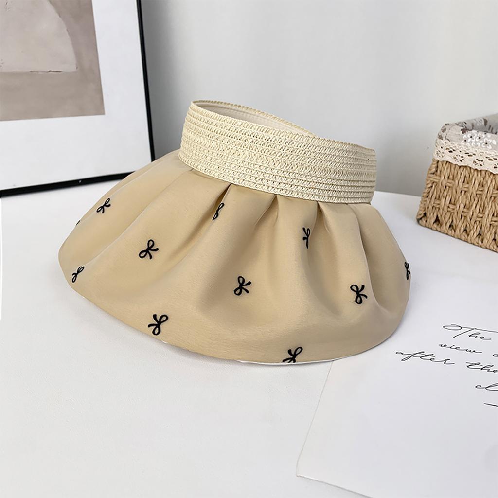 Summer Large Brim Sun Hat for Women Bowknot Print Empty Top Sunscreen UV Protection Fisherman Cap Female Outdoor Foldable Hat