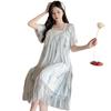 Linglei Summer Solid Color Lace Bow Mesh Court Princess Style Long Nightdress Pajamas Loungewear Women