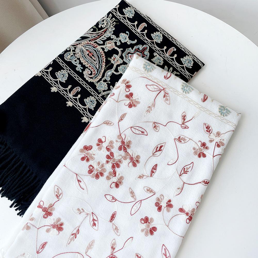 Xinjiang Qinghai scarf women's embroidery thickened shawl autumn and winter versatile cashmere long cape cape
