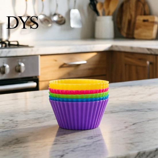 Round Cake Mold 6Pcs Silicone Muffin Egg Tart Baking Cups Non-Stick Food-Grade for Oven Microwave & Freezer Easy-Release Reusable Cupcakes Bread Cream