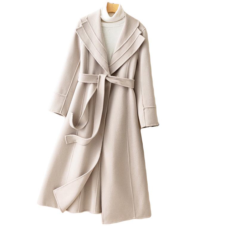 Women's Mid-Length Double-Faced Wool Coat with Belt - 2025 Autumn/Winter Collection