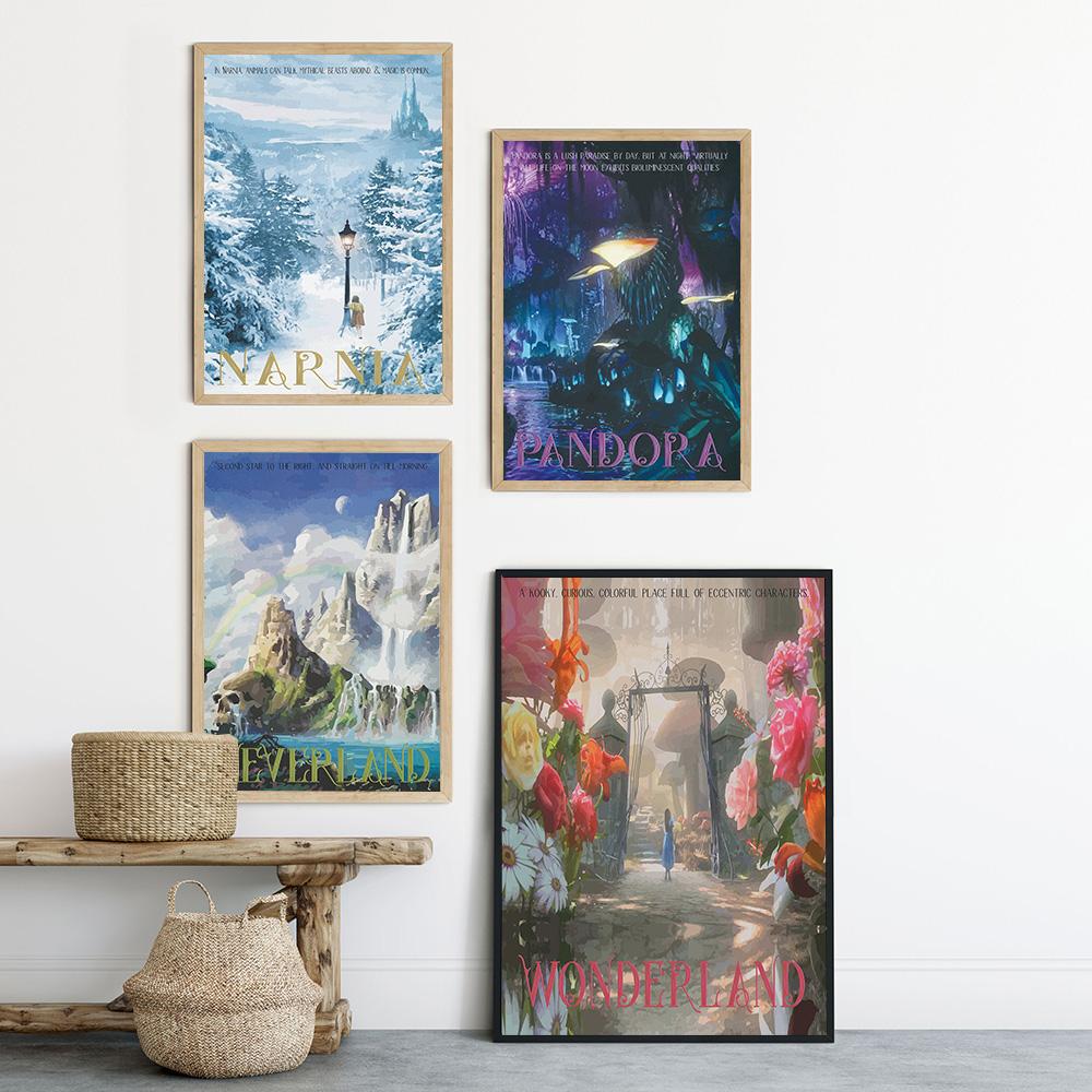 Póster de paisaje urbano de viaje de fantasía, impresión decorativa de Narnia