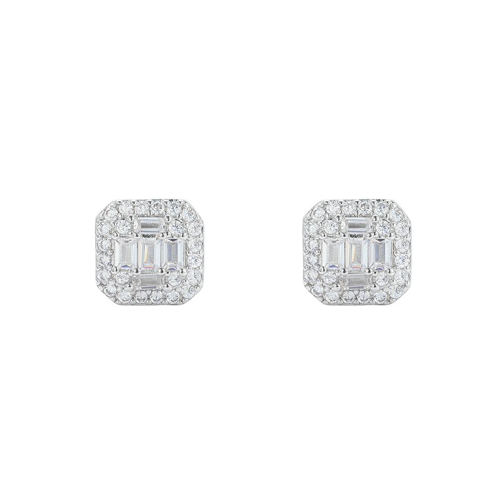 E085 Men and Women Hip Hop Jewelry Brass CZ Stud Earrings for Gift