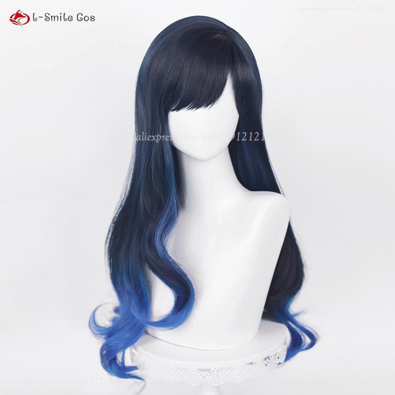 Hochwertige Shiraishi An Cosplay Perücke Lang 70cm Blauverlauf Lockiges Haar Hitzebeständig Synthetisches Haar Partyperücken + Perückenkappe