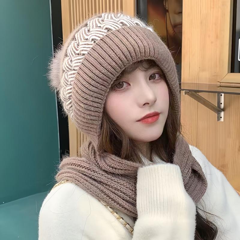 Autumn and winter knitted hat women's velvet thickened cold protection ear protection neck cycling mother hat wool hat scarf integrated hat