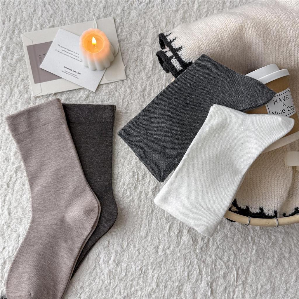Women's Mid-Calf Hand-Knitted Korean Style Socks - Autumn/Winter Loose Cuff, Thin Wool, Toe Socks, Postpartum Friendly